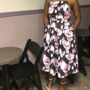 ModCloth Ritz and Wisdom Midi Dress in Noir Bloom